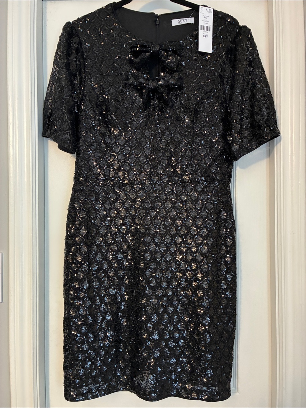 NWT Black Sequin Short Sleeve Party Dress